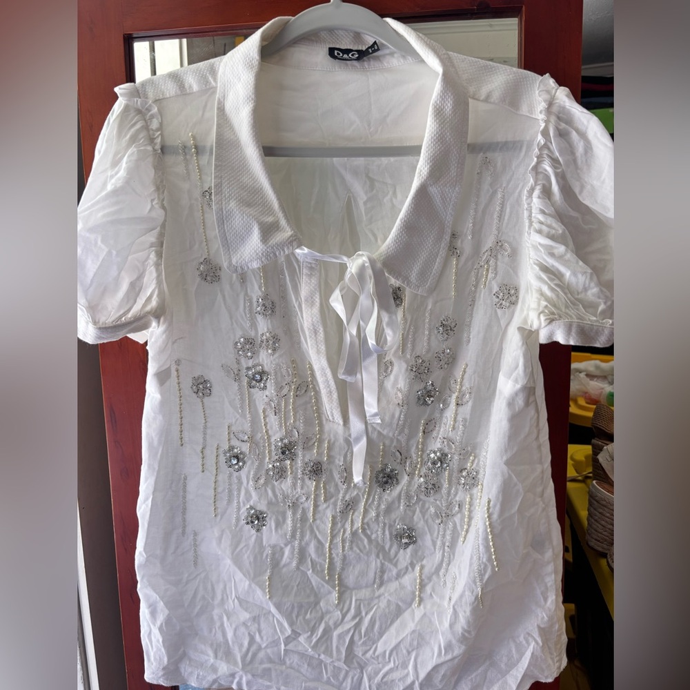 D&G White Blouse with Silver Embellishments